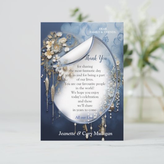 トレンディー3-Dブルーデニムプリントと衣装ジュエリー 出欠カード (スタンド正面)