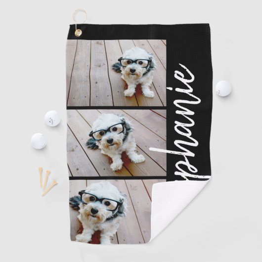 トレンディー3 Photos黒 – 白モダン文字の名前 ゴルフタオル (インサイチュ)