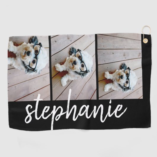 トレンディー3 Photos黒 – 白モダン文字の名前 ゴルフタオル (横)