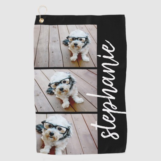 トレンディー3 Photos黒 – 白モダン文字の名前 ゴルフタオル (正面)