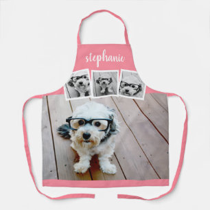 トレンディー4フォトコラージュスクリプト名ホワイトローズ金ゴールド エプロン