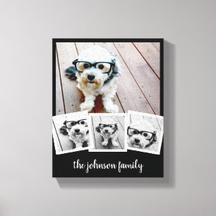 トレンディー4フォトコラージースクリプト名ホワイトブラック缶 キャンバスプリント