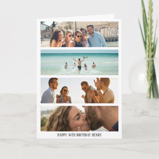 トレンディー4写真 |任意の年齢と名前の誕生日 カード (正面)