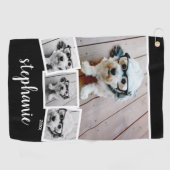 トレンディー4 Photo Collageスクリプト名ホワイトブラック ゴルフタオル (横)