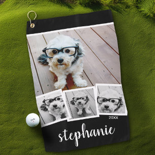 トレンディー4 Photo Collageスクリプト名ホワイトブラック ゴルフタオル