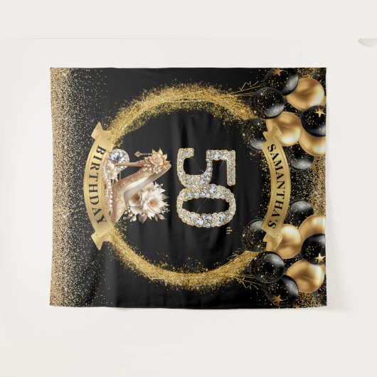 トレンディー50番目の誕生日ダイアモンド数ハイヒール タペストリー (正面(横))