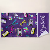 トレンディー80代パープル ビーチタオル (正面)