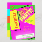 トレンディー80Sフルオロネオンカラフルレトロおもしろい誕生日 招待状 (正面/裏面)