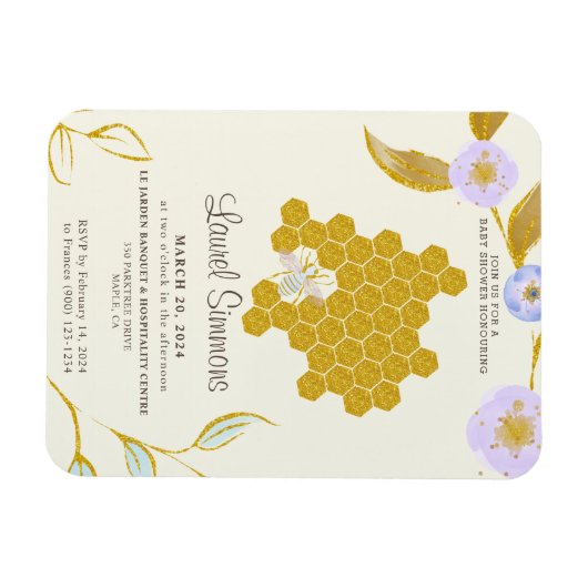 トレンディー&かわいい水色金ゴールドビーハイブベビーシャワー マグネット (横)