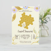 トレンディー&かわいい水色金ゴールドビーハイブベビーシャワー 招待状 (スタンド正面)