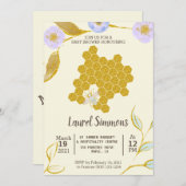 トレンディー&かわいい水色金ゴールドビーハイブベビーシャワー 招待状 (正面/裏面)