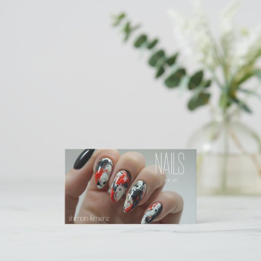 トレンディー（ばちゃばちゃ）跳ねる絵を描ネイルアートマニキュリストロイヤリティ 名刺 (スタンド正面)