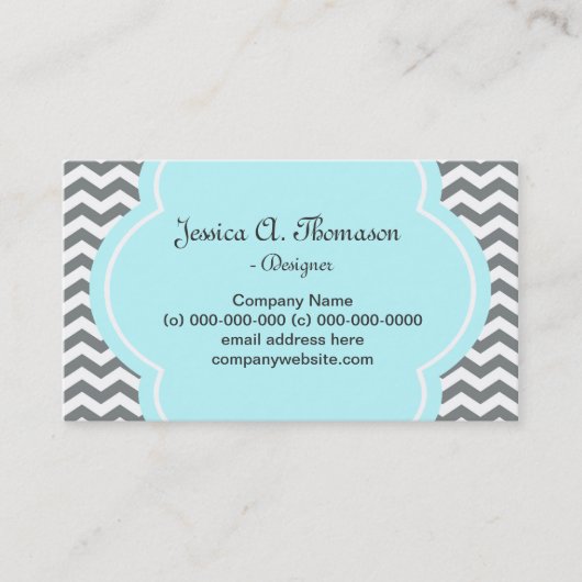 トレンディー、エレガントグレーモダンおよびホワイトシェブロン 名刺 (正面)