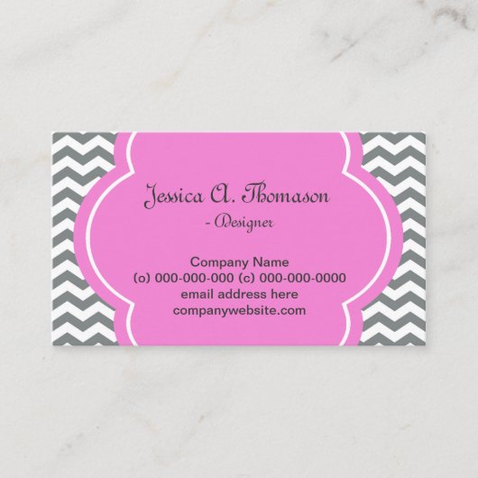 トレンディー、エレガントグレーモダンおよびホワイトシェブロン 名刺 (正面)