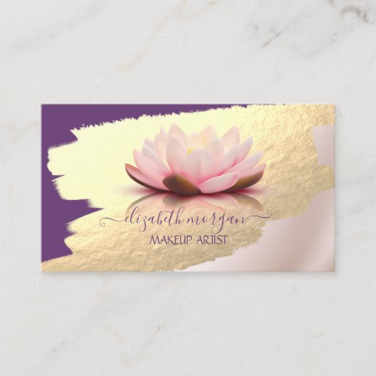 トレンディー,エレガント，金フェイク箔ブラシストローク，ロータス 名刺 (正面)