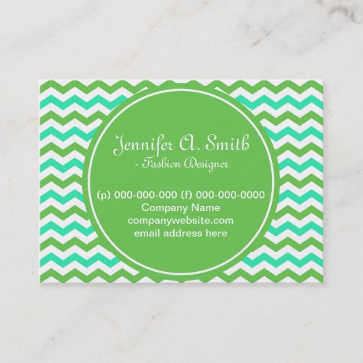 トレンディー、カッコいいグリーンおよびアクアブルーの山形ジグザグ 名刺 (正面)