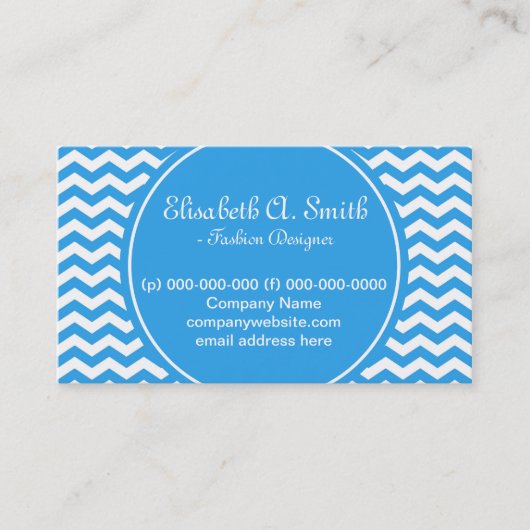 トレンディー、クラシック、明るい白と青い山形 名刺 (正面)