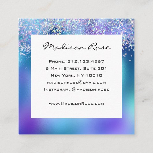 トレンディー&グラムホログラフィックマーメイドグリッタースパークレス スクエア名刺 (裏面)