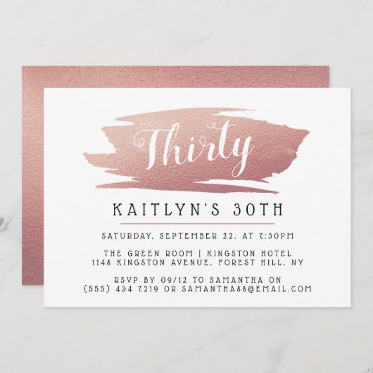 トレンディー&シックバラゴールドフォイルレディース誕生日 招待状 (正面/裏面)