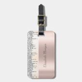 トレンディー、ストライプ銀グリッタードリップ、バラ金ゴールド ラゲッジタグ (正面縦)