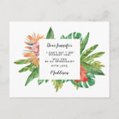 トレンディー・トロピカルは私の花嫁のメイド結婚になる インビテーションポストカード (裏面)