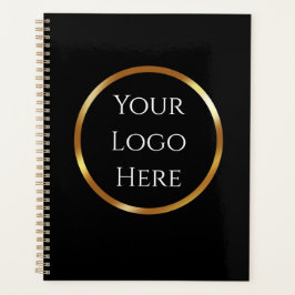 トレンディー、ミニマリスト。ブラックとQRコード付き金ゴールド プランナー手帳