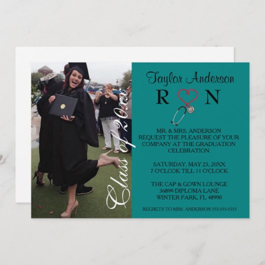 トレンディー·メディカルRNスクール卒業発表 招待状 (正面/裏面)