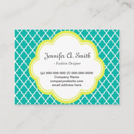 トレンディー、素敵、クラシック、黄色、ティール（緑がかった色）四分箔 名刺 (正面)
