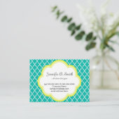 トレンディー、素敵、クラシック、黄色、ティール（緑がかった色）四分箔 名刺 (スタンド正面)