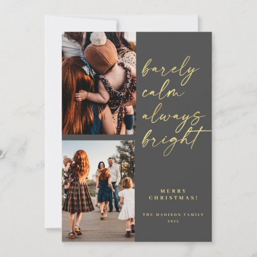 トレンディーAlways Bright金ゴールドスクリプトフォトクリスマス シーズンカード (正面)