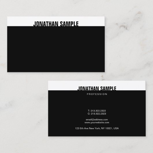 トレンディーB&Wモダンエレガント白黒テンプレート 名刺 (正面/裏面)
