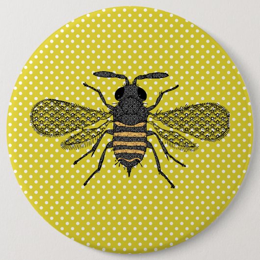 トレンディーBEEイエロー水玉模様パターンギフトデコール新規 缶バッジ (正面)