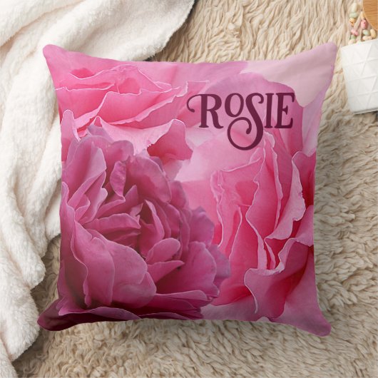 トレンディーbohoかわいいピンクのローズ名ロージーカスタマイズ可能 クッション (ブランケット)
