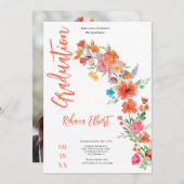 トレンディーBoho卒業フォトカード – オレンジ花模様 シーズンカード (正面/裏面)