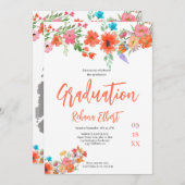 トレンディーBoho卒業フォトカード – オレンジ花模様 招待状 (正面/裏面)