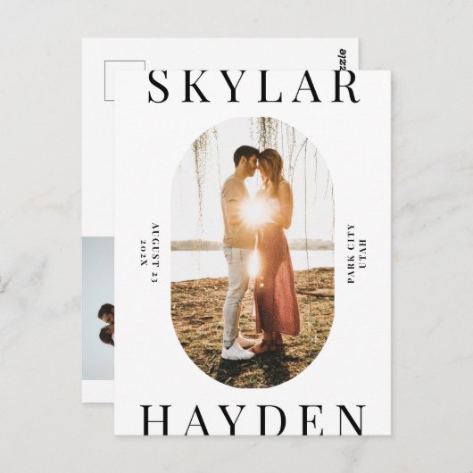 トレンディーOval写真モダン日付ポストカードの保存 ポストカード (正面/裏面)