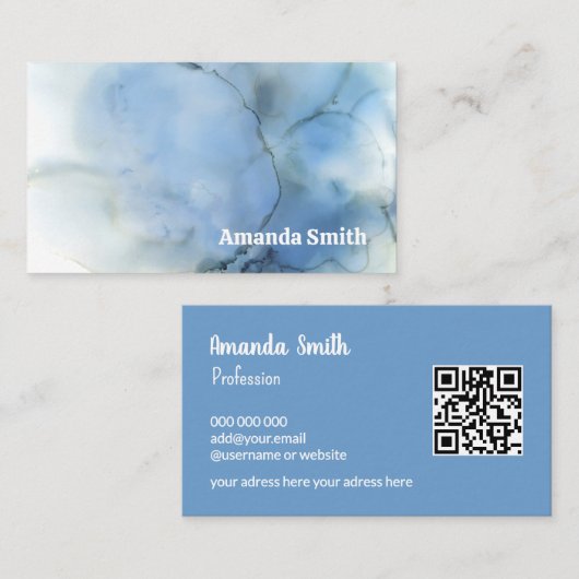 トレンディーQRコードクール抽象芸術パステルブルー 名刺 (正面/裏面)