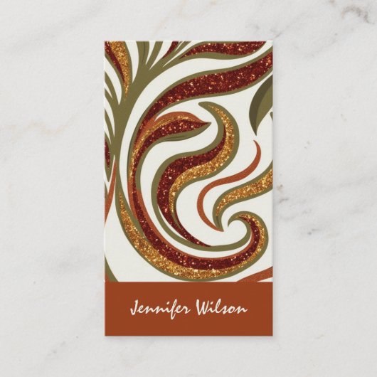 トレンディーQRコード抽象芸術グリッターテラコッタグリーン 名刺 (正面)