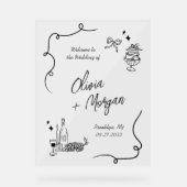 トレンディーScribble Doodleスクリプト結婚のウェルカムサイン アクリルサイン (正面)