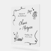 トレンディーScribble Doodleスクリプト結婚のウェルカムサイン アクリルサイン (傾斜)