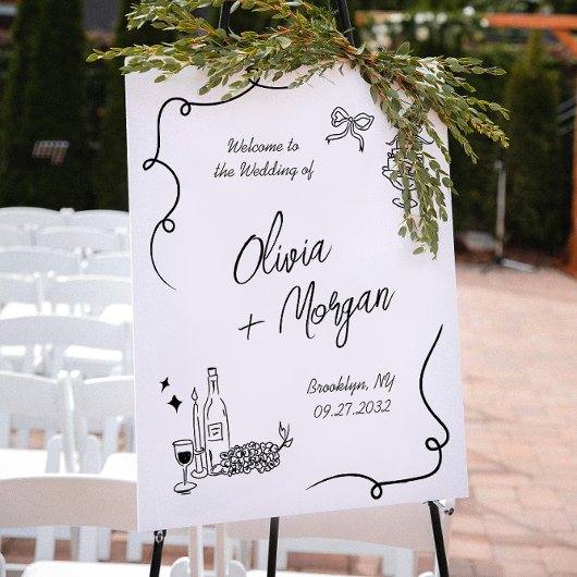 トレンディーScribble Doodleスクリプト結婚の歓迎 ポスター