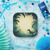 トレンディーTレックス恐竜シルエット紙プレートグリーン ペーパープレート (パーティー)