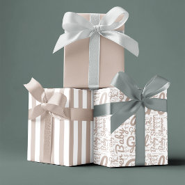 トレンディーTaupeスクリプトタイポグラフィBohoベビーシャワー ラッピングペーパーシート