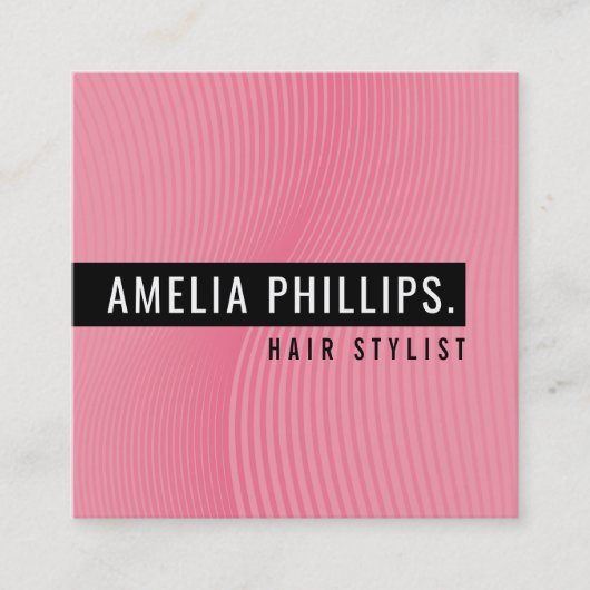 トレンディーWAVE曲モダン線キャンディピンク スクエア名刺 (正面)