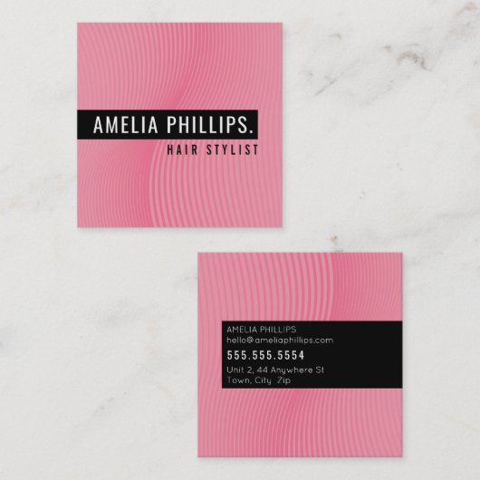 トレンディーWAVE曲モダン線キャンディピンク スクエア名刺 (正面/裏面)