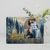 トレンディ アーティスティック クラシック ウィンター ワンダーランド アート ゴールド 箔シーズンカード (立ち正面)