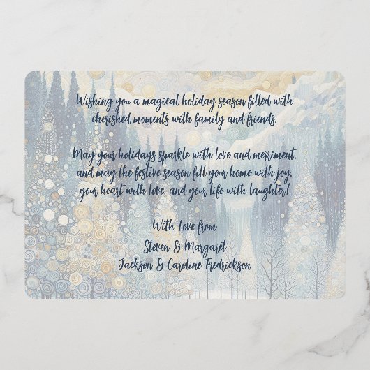 トレンディ アーティスティック クラシック ウィンター ワンダーランド アート ゴールド 箔シーズンカード (裏面)