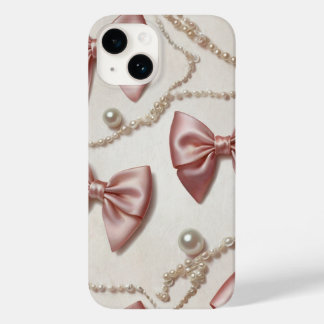 トレンディ・コケット風 ピンクのリボンとパールのスマホケース Case-Mate iPhone 14ケース