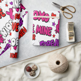 トレンディ コミック グラフィティ "Be Mine" タイポグラフィ ラッピングペーパー