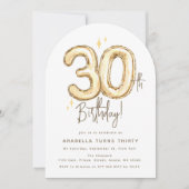 トレンディ ゴールド サーティ バルーン 30歳の誕生日パーティー 招待状 (正面)